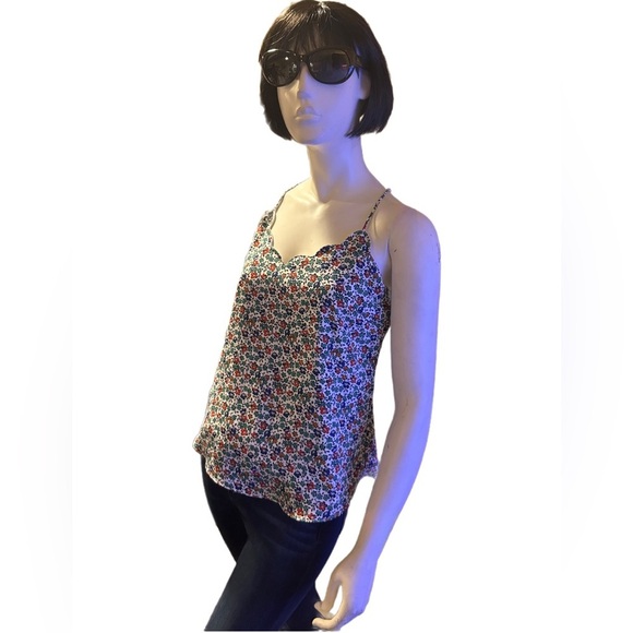 J. Crew Spaghetti Straps Floral Scalloped Top Size 2 - Picture 4 of 5